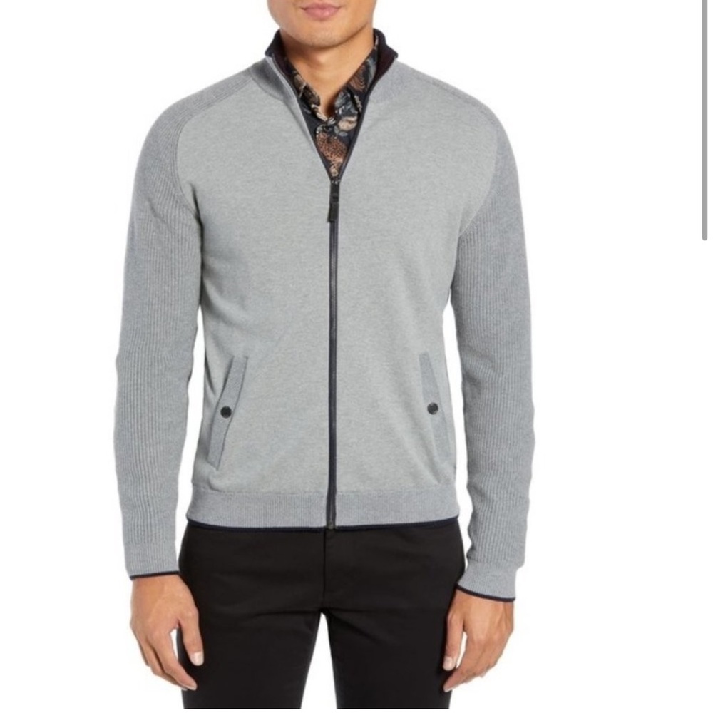 Ted Baker London Patrik Slim Zip up Sweater Cardigan grey size 7 3XL xxxl jacket
